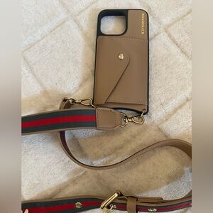Bandolier Adjustable Crossbody Tan Phone Case with 2 Straps! iPhone 15 pro max